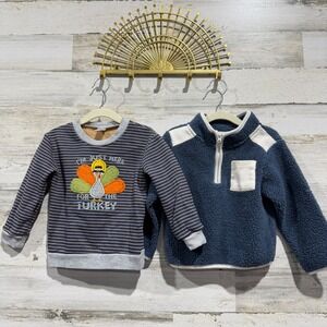 Baby Essentials Petit Lem Long Sleeve Bundle Boys 24M Blue Striped Fall EUC